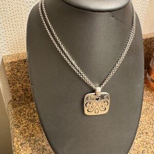 Brighton Silver Swirl Pendant Double Chain Necklace Adjustable